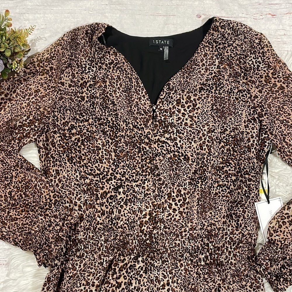 1. State Brown Leopard Muses Chiffon High-Low Midi Dress - Picture 6 of 12